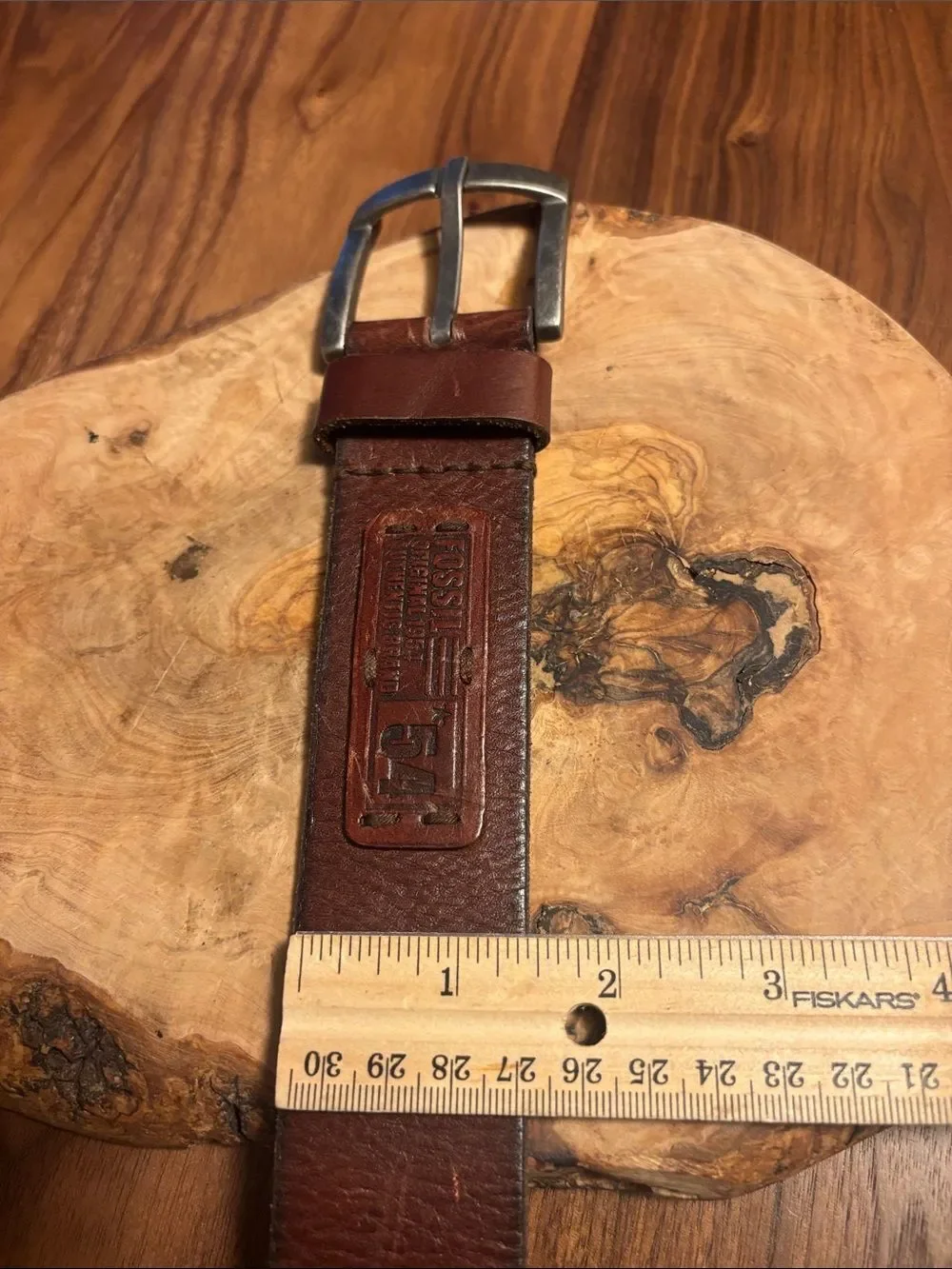 Fossil Men's Dark Brown Leather Belt with Metal Buckle - 40